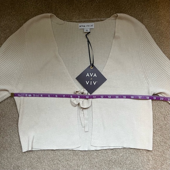 Ava & Viv Cropped Cream Ribbed Long Sleeve Cardigan Sweater NWT Target - Picture 7 of 8